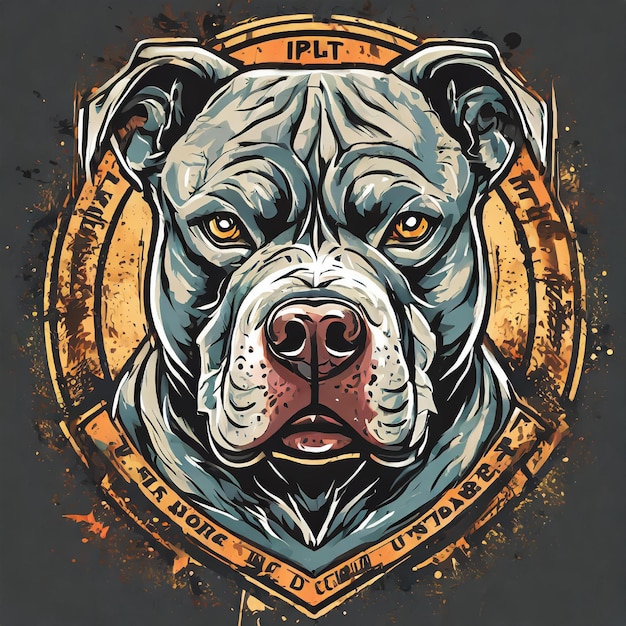 Plantilla de diseño de emblema de mascota de pit bull Diseño de camiseta con pit bull que se ve peligroso