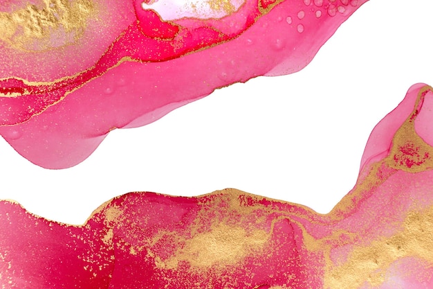 Plantilla de diseño de ilustraciones de flujos de tinta rosa y dorada con espacio de copia