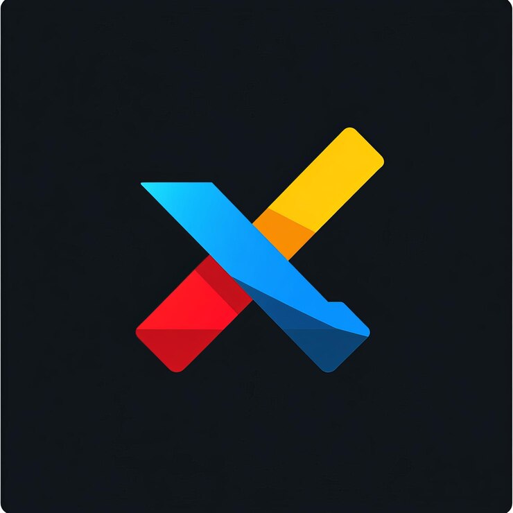 Foto plantilla de diseño de logotipo abstracto con colores azul rojo y amarillo sobre fondo negro