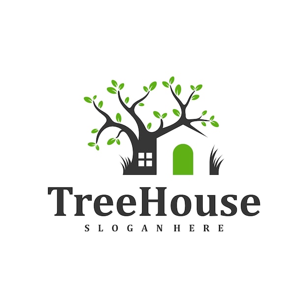 Foto plantilla de diseño de logotipo de casa de árbol ilustración de vector de logotipo de árbol de casa creativa