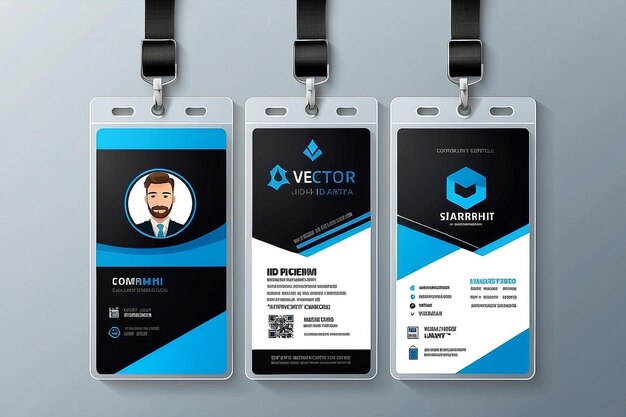 Foto plantilla de diseño de tarjeta de identificación profesional corporativa vectorial con azul negro