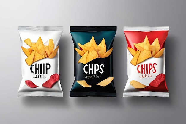 plantilla de diseño vectorial para publicidad de chips paquete con lugar para el diseño chips en fondo claro