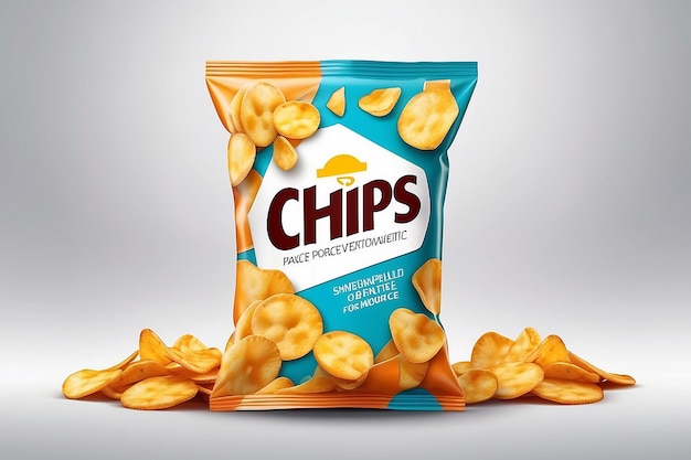 plantilla de diseño vectorial para publicidad de chips paquete con lugar para el diseño chips en fondo claro