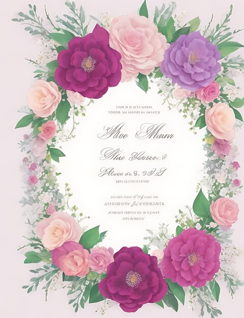 Plantilla elegante para invitación de boda con corona floral