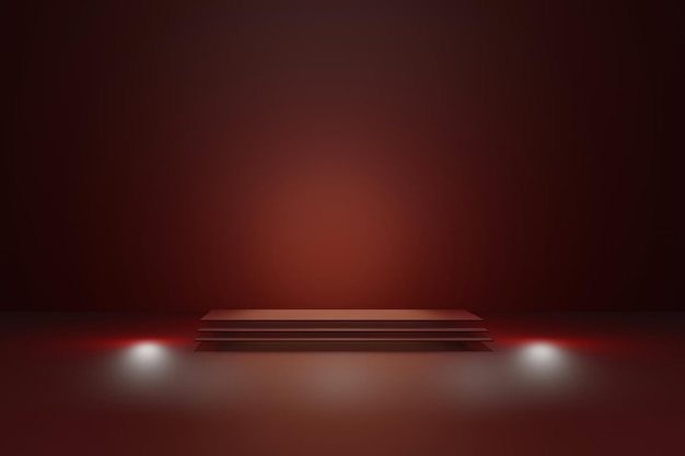 Plantilla de escenario rojo minimalista con reflejo de luz copia espacio visualización escena 3d render