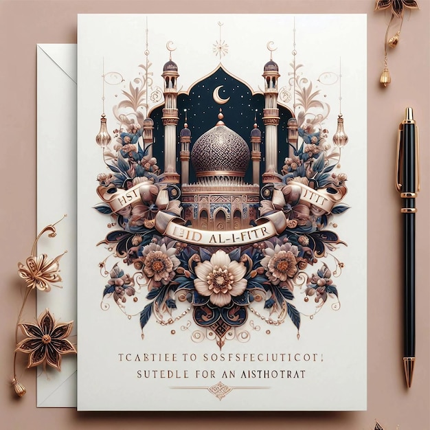 plantilla de felicitaciones de Eid mubarak lujoso fondo generativo ai