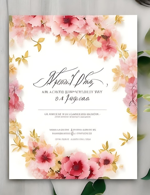 Foto plantilla floral de invitación de boda vectorial