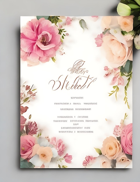 Foto plantilla floral de invitación de boda vectorial