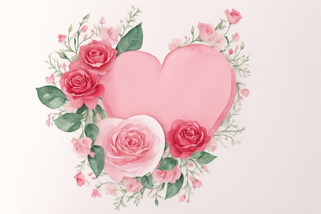 Plantilla con flores de acuarela y corazón Decoración para el Día de San Valentín AI