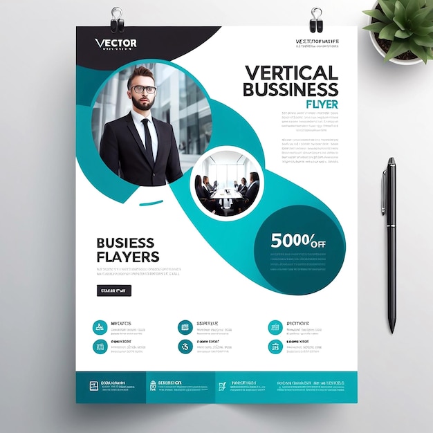 Foto plantilla de folleto comercial vertical vectorial