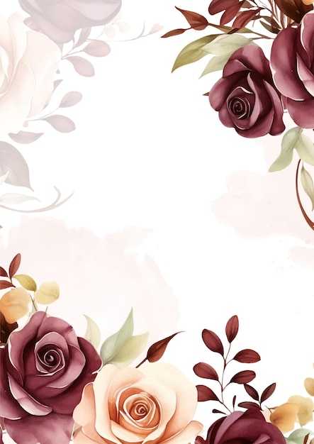 Plantilla de fondo pintada a mano en acuarela roja y beige para Invitación con flora y flor