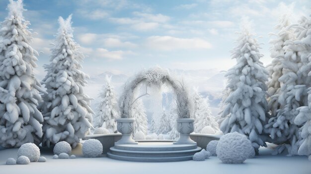 plantilla de fondo del podio del pedestal de invierno con nieve