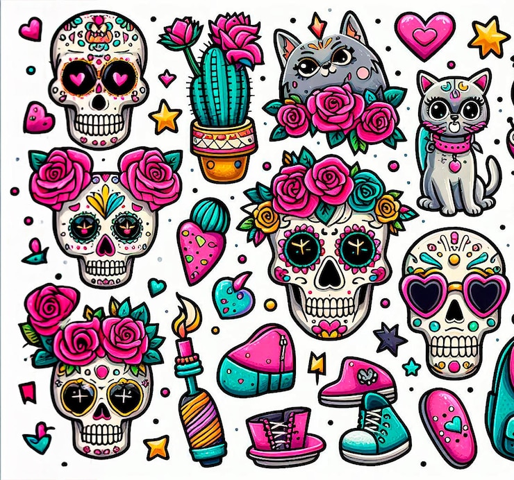 plantilla de Halloween murciélagos calaveras personajes de Halloween