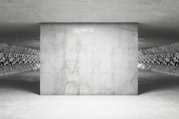 Foto plantilla de interior de hormigón para la presentación de productos en un largo pasillo interior de pared de hormigán industrial abstracto oscuro vacío para la exhibición de productos renderizado en 3d