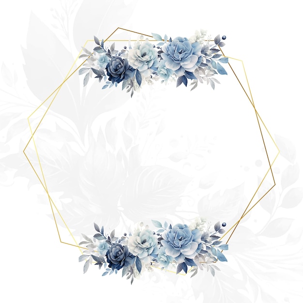 Plantilla de invitación de boda de acuarela floral de primera calidad Hoja de oro y fondo de flores Tarjeta de felicitación