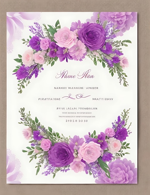 Foto plantilla de invitación de boda de corona floral premium flores magenta elegantes modernas