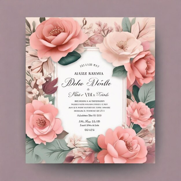 Foto plantilla de invitación de boda de lujo y floral