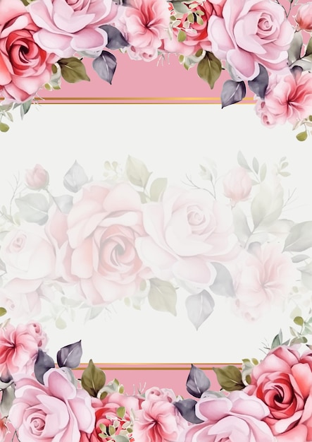 plantilla de invitación de boda rosa con marco floral Vector Premium