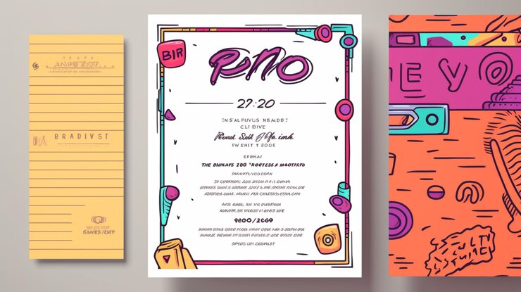 Foto plantilla de invitación de fiesta de los años 90 dibujada a mano detalle realista