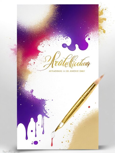 Foto plantilla de invitación para una fiesta festiva con confeti multicolor brillante que cae sobre un fondo violeta