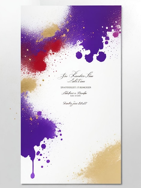 Foto plantilla de invitación para una fiesta festiva con confeti multicolor brillante que cae sobre un fondo violeta