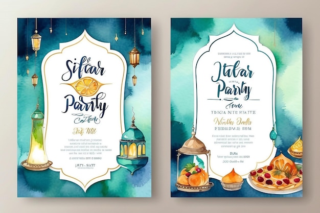 plantilla de invitación para la fiesta de iftar con acuarela vectorial vertical