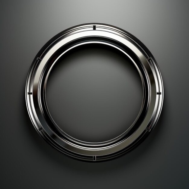 Foto plantilla de logotipo de acero inoxidable. un emblema circular redondo orientado hacia adelante encerrado en un elegante anillo de metal.
