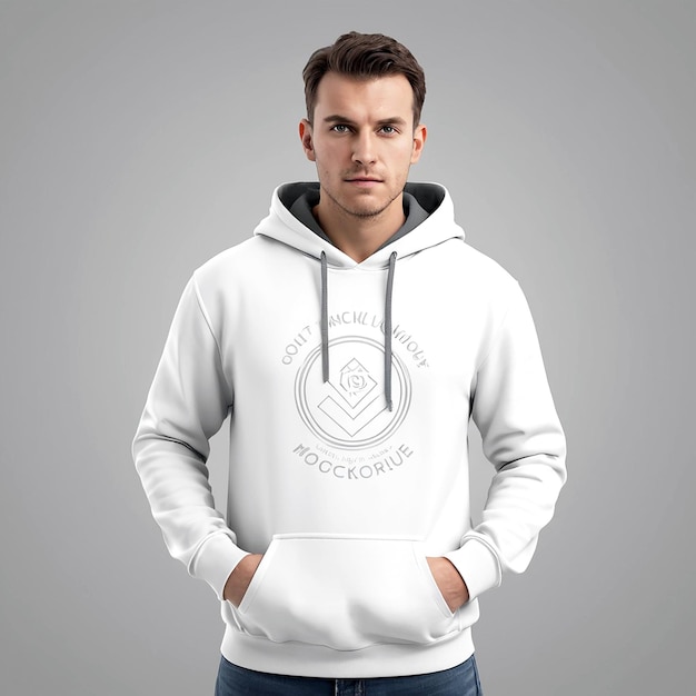 Una plantilla de maqueta de sudadera blanca con capucha