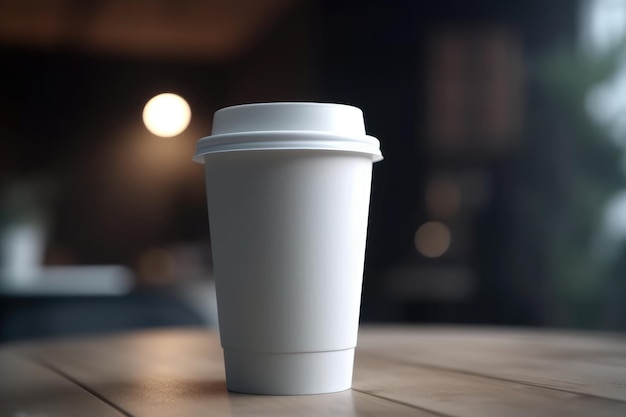 Plantilla de maqueta de taza de café para llevar blanca en blanco fondo de café IA generativa