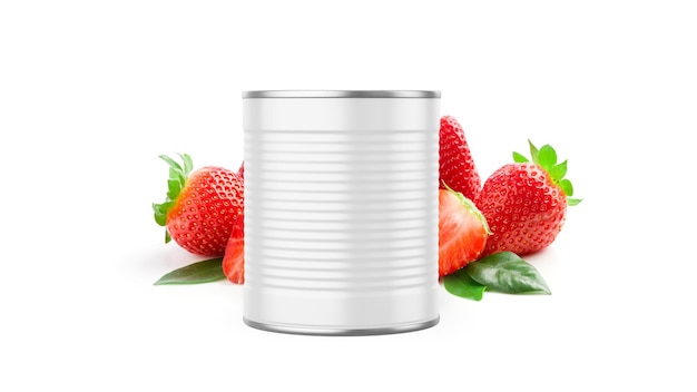 plantilla de maquillaje de lata de mermelada de fresa para alimentos fondo aislado