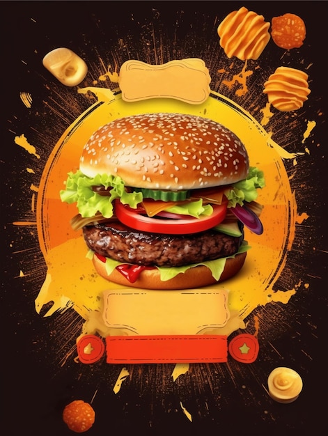 Plantilla de menú de diseño de cartel de hamburguesa de comida rápida Folleto de hamburguesa para menú de restaurante de cafetería, etc.