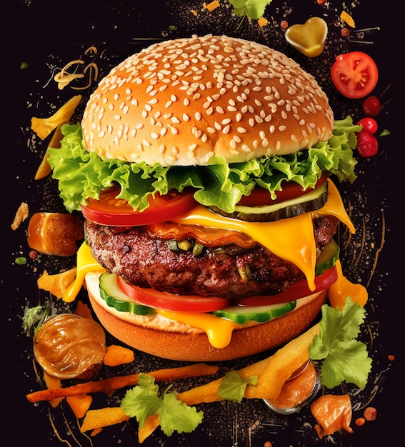 Plantilla de menú de diseño de cartel de hamburguesa de comida rápida Folleto de hamburguesa para menú de restaurante de cafetería, etc.