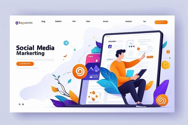 Foto plantilla de página de aterrizaje de marketing de redes sociales concepto de diseño plano moderno de diseño de página web para sitio web y sitio web móvil fácil de editar y personalizar