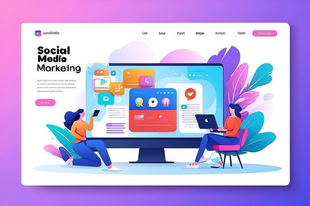 Foto plantilla de página de aterrizaje de marketing de redes sociales concepto de diseño plano moderno de diseño de página web para sitio web y sitio web móvil fácil de editar y personalizar