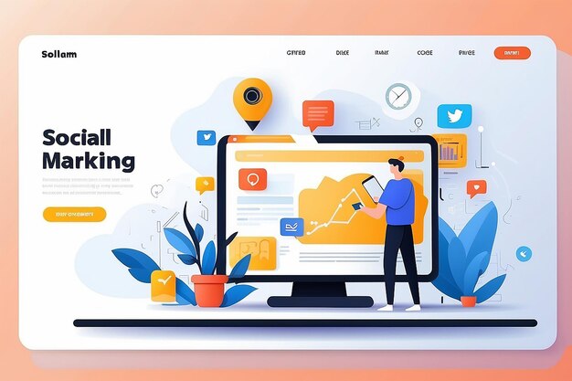 Foto plantilla de página de aterrizaje de marketing de redes sociales concepto de diseño plano moderno de diseño de página web para sitio web y sitio web móvil fácil de editar y personalizar