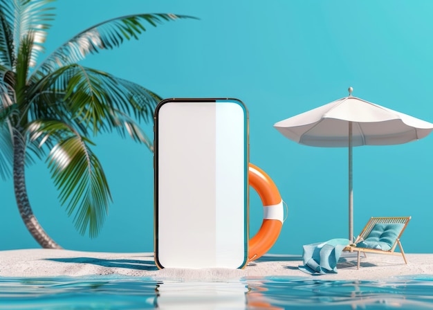 plantilla de pantalla en blanco de teléfono móvil con artículos de vacaciones de verano