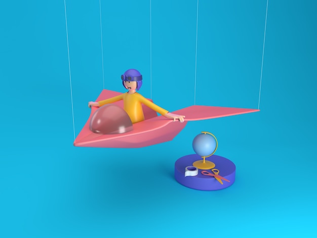 Plantilla de personaje 3D con avión de papel