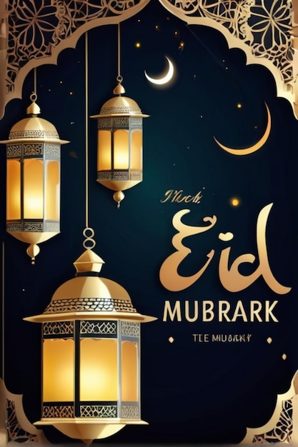 plantilla de póster de Eid Mubarak telón de fondo de la noche de la linterna