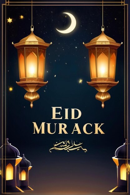 plantilla de póster de Eid Mubarak telón de fondo de la noche de la linterna