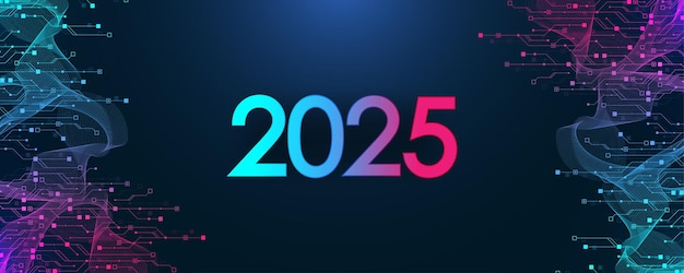 plantilla de póster de resumen de tecnología digital 2025 con textura de placa de circuitos