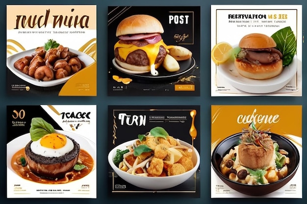 Plantilla de publicación de redes sociales de alimentos de alta resolución Conjunto de diseños de plantillas de pancartas cuadradas