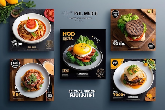 Plantilla de publicación de redes sociales de alimentos de alta resolución Conjunto de diseños de plantillas de pancartas cuadradas