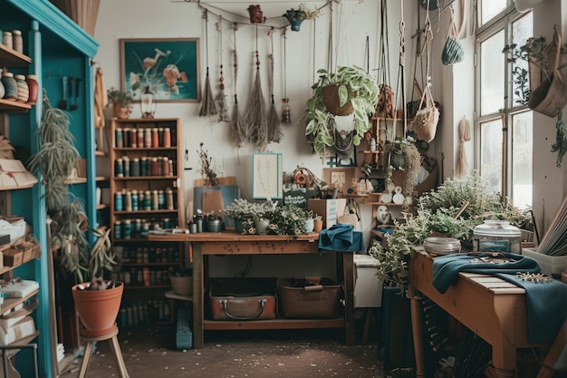 plantilla que refleja el estilo artístico y bohemia ideal para una tienda de artesanía