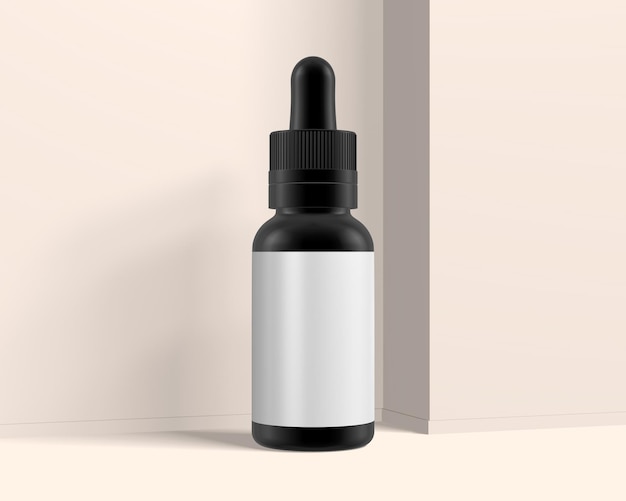 Plantilla simulada de botella cuentagotas 3D realista sobre fondo blanco Representación 3D