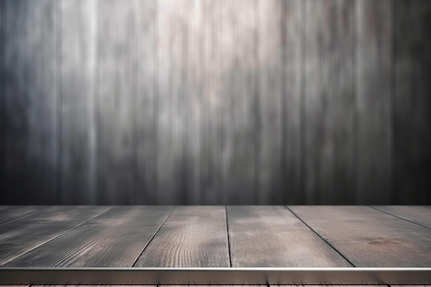 Foto plantilla simulada una mesa de madera con un fondo gris y un fondo gris