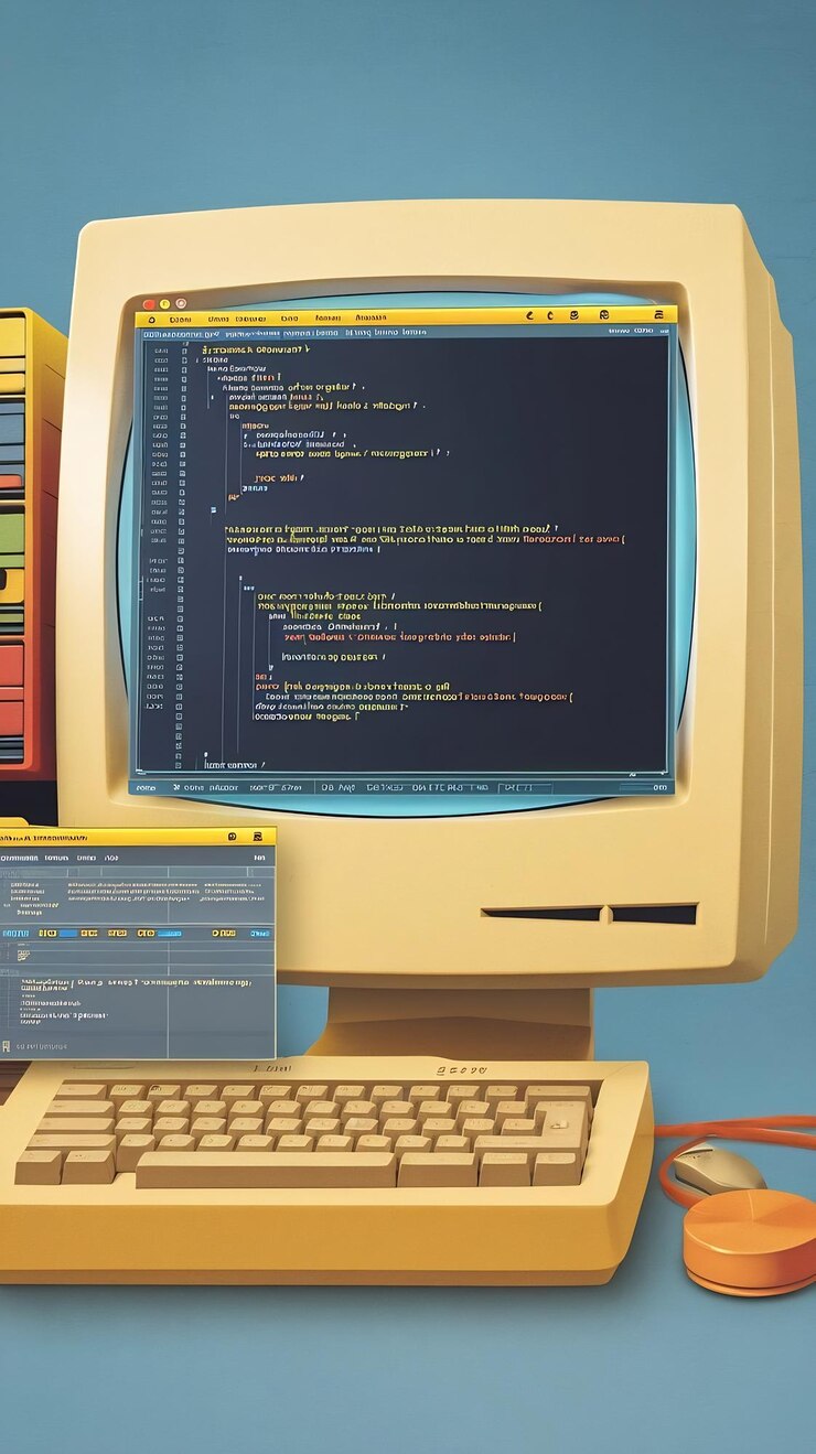 Foto plantilla de sistema operativo de computadora retro con usuario que se conecta para marcar internet