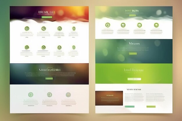 Foto plantilla de sitio web de una página y diferentes diseños de encabezados con fondos borrosos