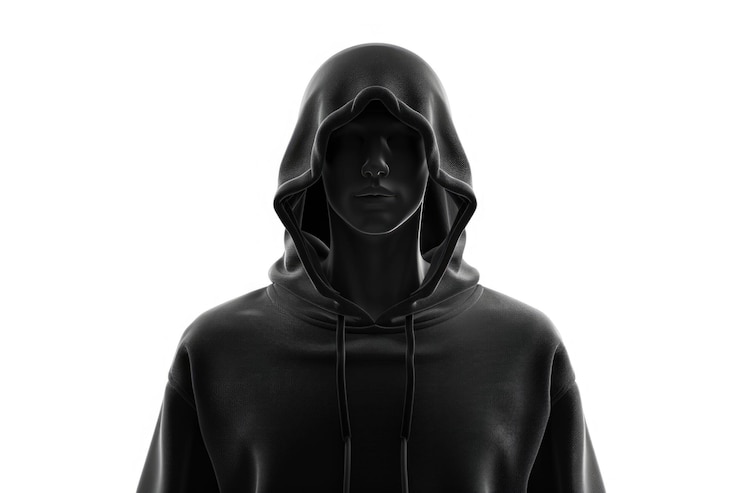Foto plantilla de sudadera negra para hombres con capucha sobre fondo blanco