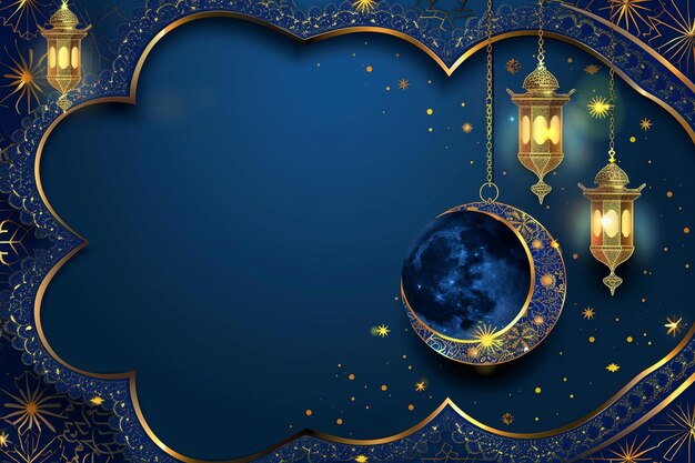 plantilla de tarjeta de felicitación del año nuevo islámico con media luna y estrellas