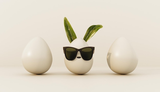 plantilla de tarjeta de felicitación de Pascua feliz con huevos pintados 3d render concepto minimalista